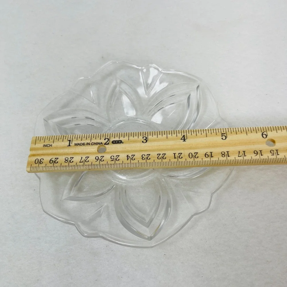 Soga Clear Pressed Glass Lotus Floral Scalloped Saucer Trinket Dish 5.25